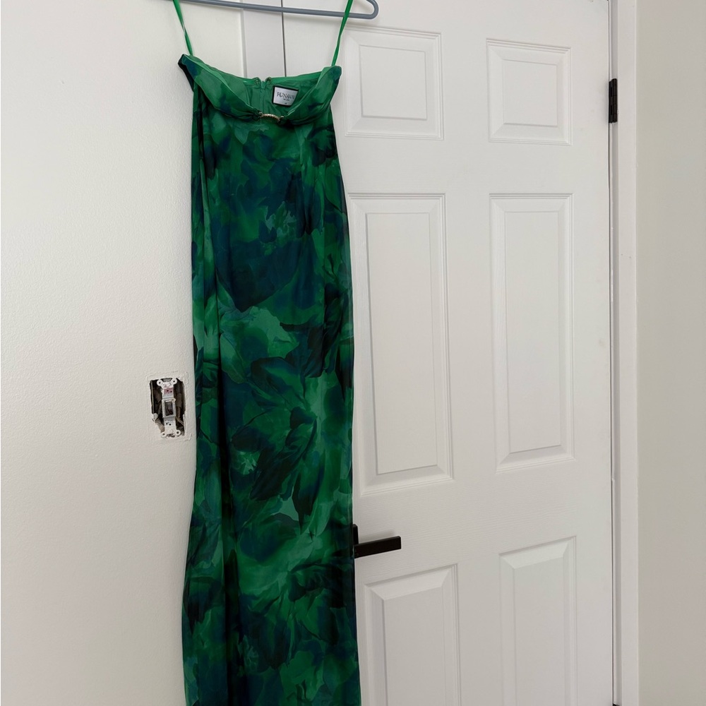 Runway The Label Green and Dark Green Maxi Dress with Gold Shell Accent - Picture 4 of 5